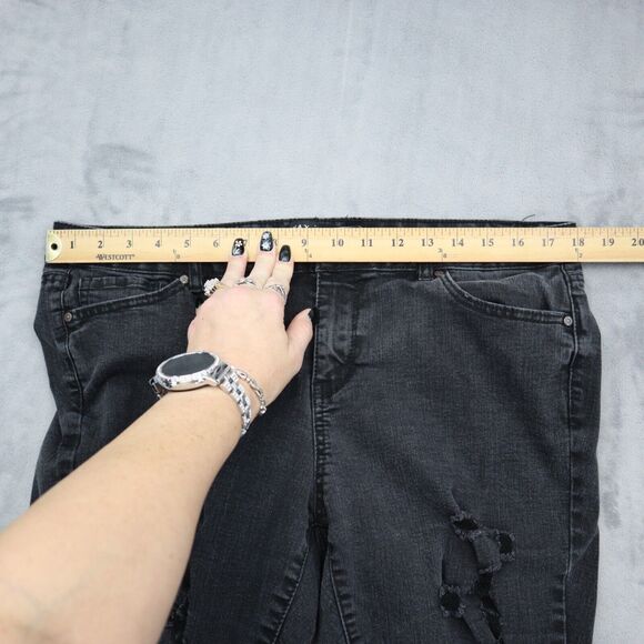 Wax Jeans Pants Womens 16 Black Distresssed High Rise Straight Cut Bottoms - Picture 7 of 16